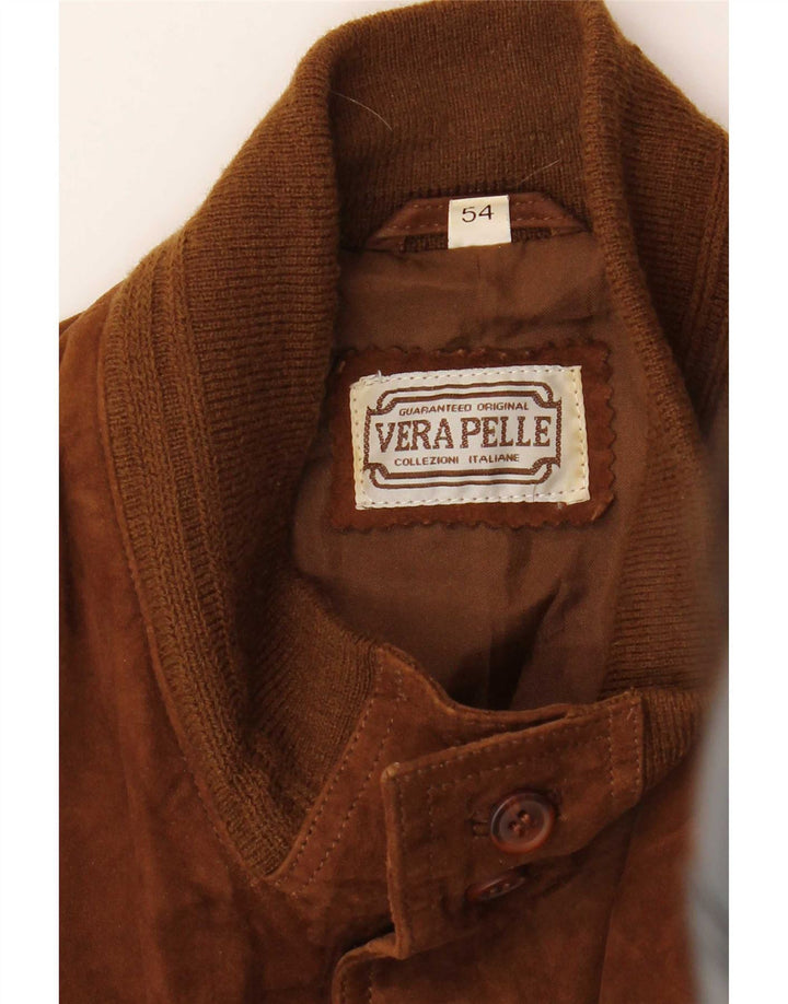 Męska zamszowa kurtka bomber w stylu vintage IT 54 XL, brązowa bawełna