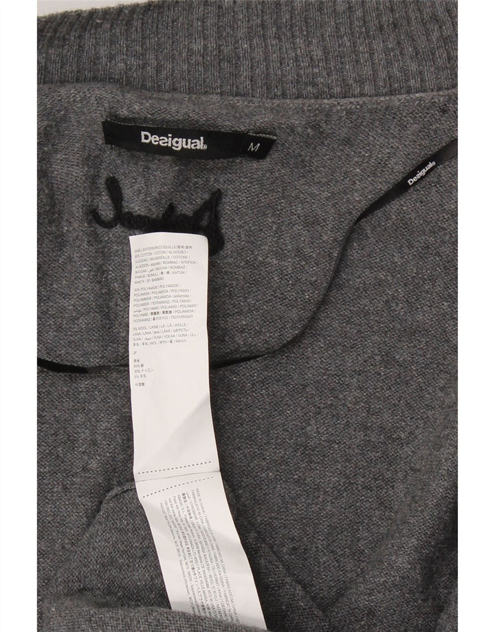 DESIGUAL Damski sweter rozpinany o przedłużonym fasonie UK 12, średnioszary, w kwiaty