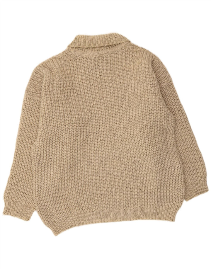 Vintage męski sweter z wywijanym dekoltem, duży, beżowy