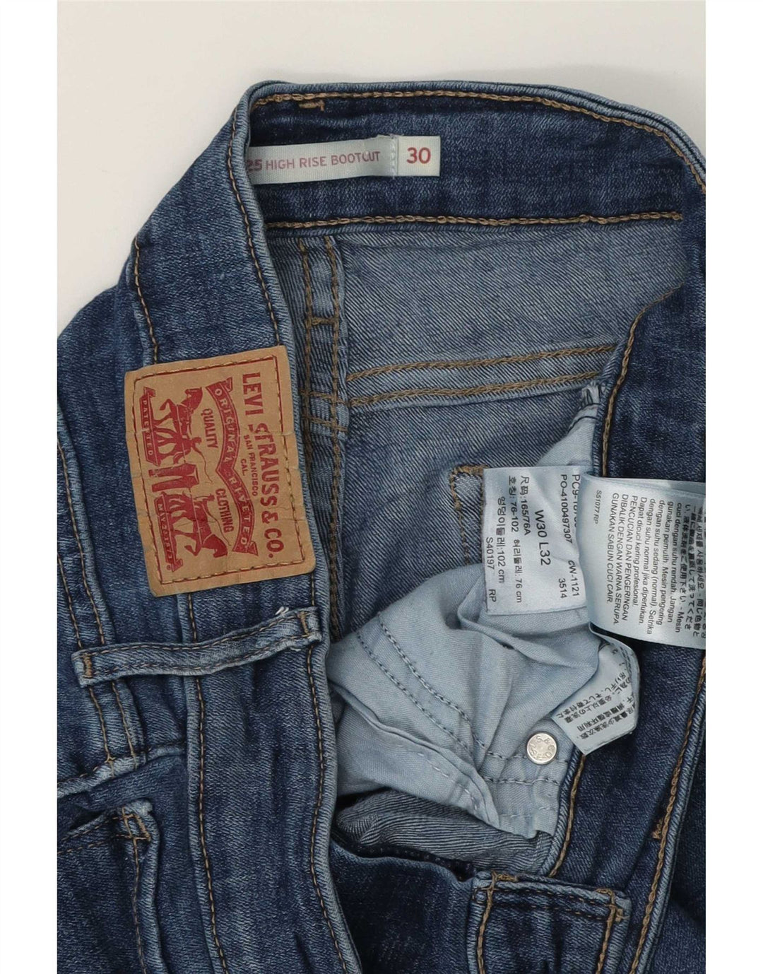 Damskie dżinsy Levi's 725 z wysokim stanem Bootcut W30 L32 Niebieska bawełna