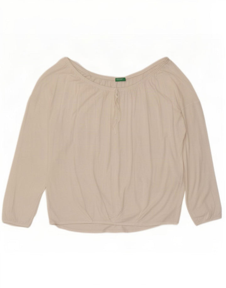 Damski top oversize z odkrytymi ramionami Benetton UK 16 Large, biała wiskoza