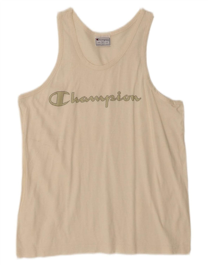 CHAMPION Womens Graphic Vest Top UK 14 Medium Off White
