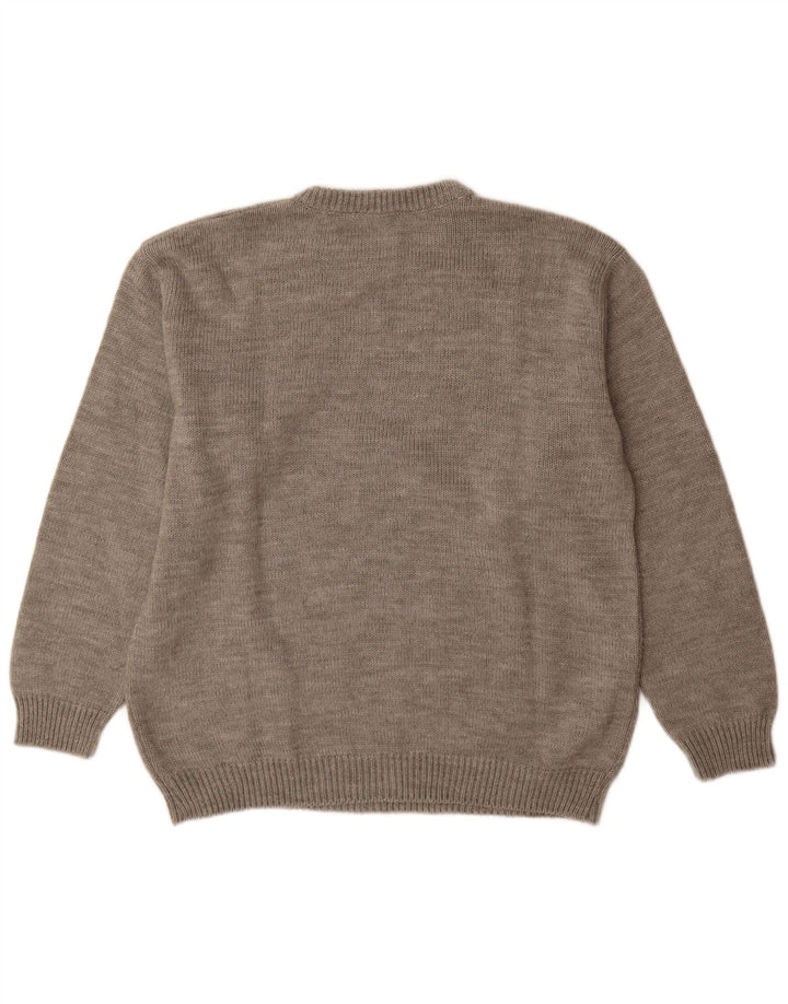 Męski sweter z okrągłym dekoltem Alcatraz, duży, szary, geometryczny, wełniany