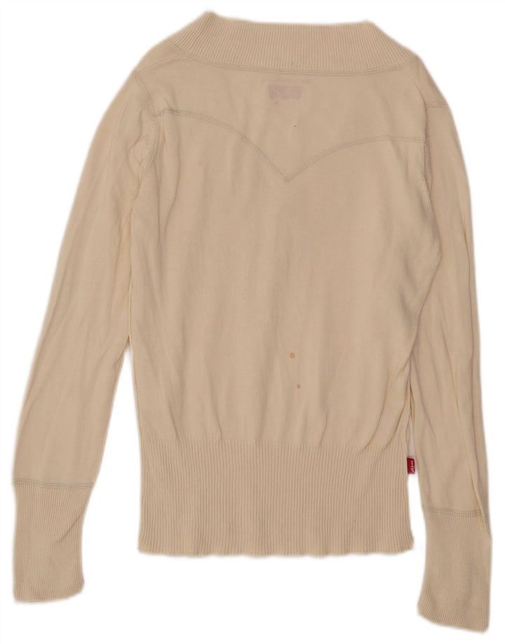 Damski sweter Levi's z dekoltem w kształcie litery V, UK 12, średni, w kolorze złamanej bieli