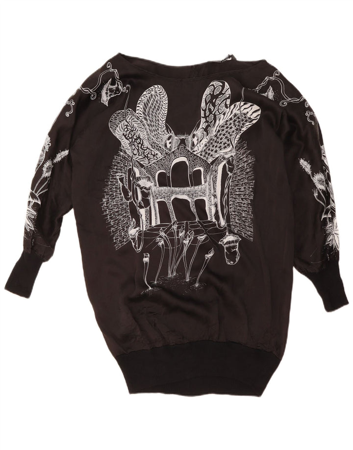 Damski top oversize z grafiką ZARA z długim rękawem, UK 14, średni czarny w kwiaty