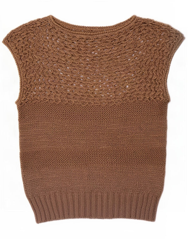 Vintage damski sweter z krótkim rękawem i dekoltem w łódkę UK 10 Small Brown