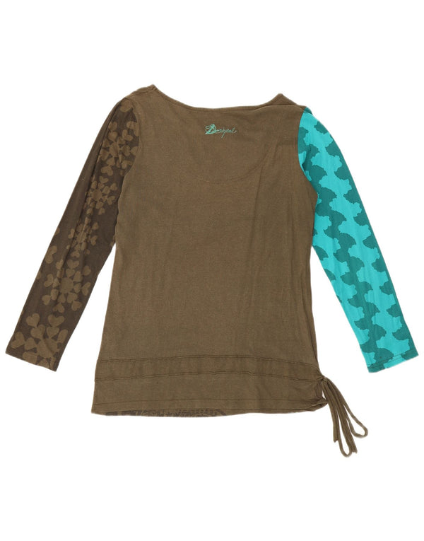Desigual damski top graficzny z długim rękawem UK 20 2XL khaki, geometryczna bawełna