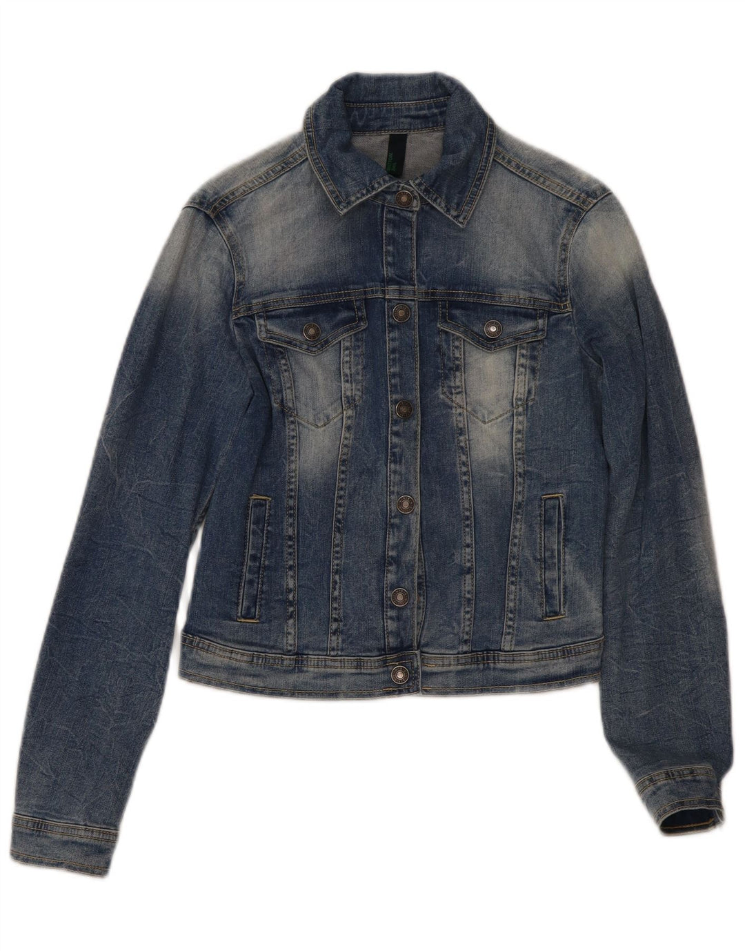 Damska kurtka jeansowa Benetton Crop UK 10, mała, niebieska bawełna
