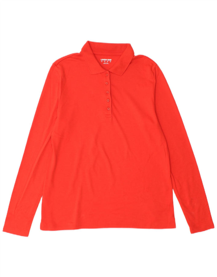 LANDS END Womens Long Sleeve Polo Shirt UK 10 Small Red