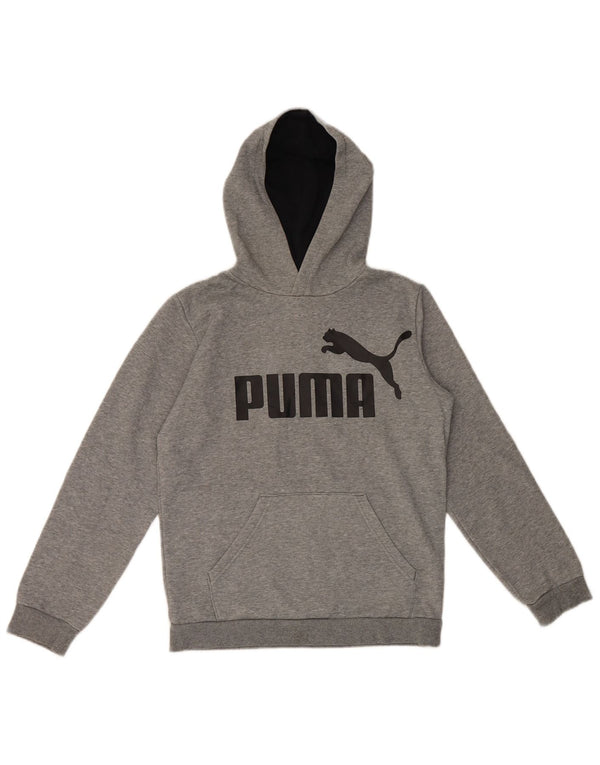 Dziewczęca bluza z kapturem Puma z graficznym wzorem 13-14 lat, szara bawełniana w plamki