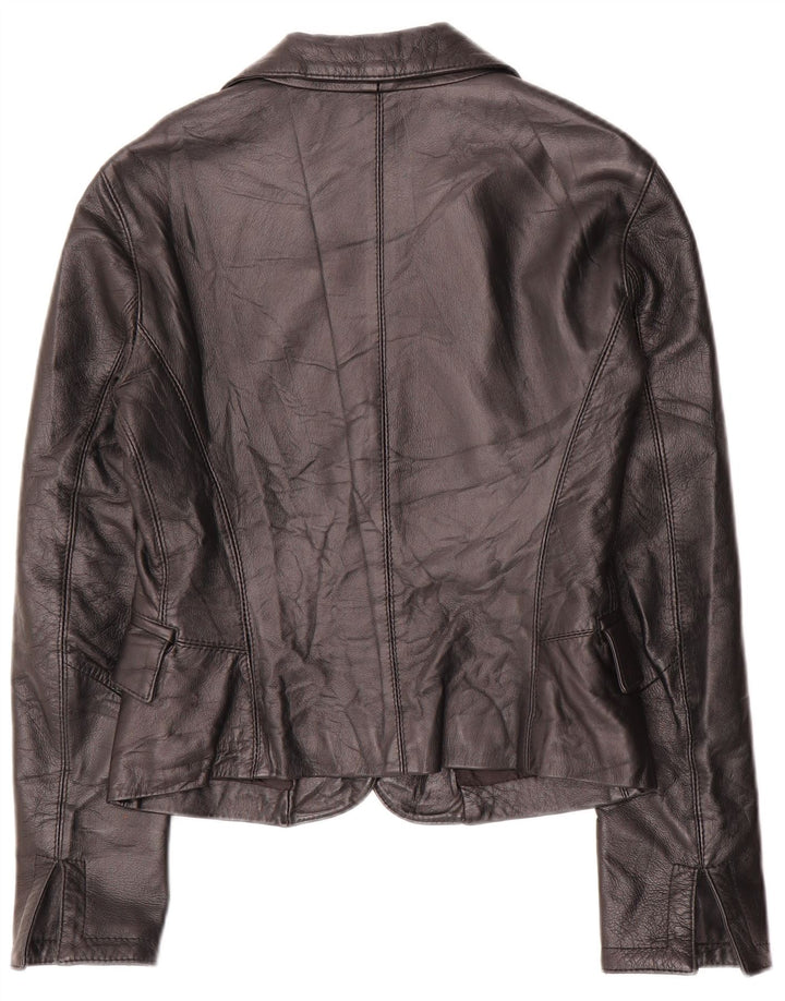 Vintage damska marynarka skórzana zapinana na 2 guziki IT 42, średnia czarna skóra