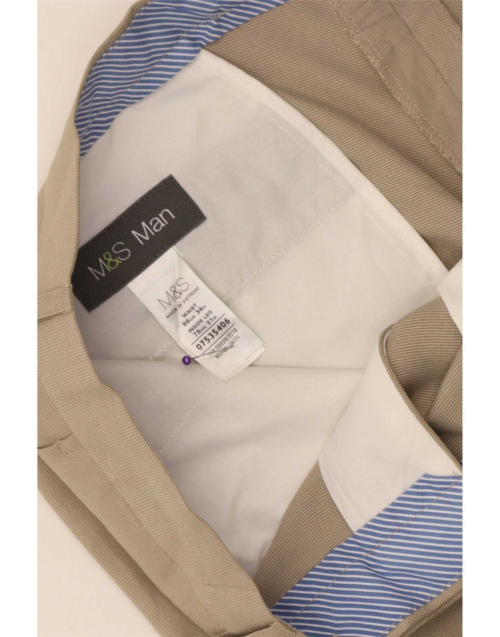 Marks & Spencer Męskie proste spodnie garniturowe W34 L31 Beżowe