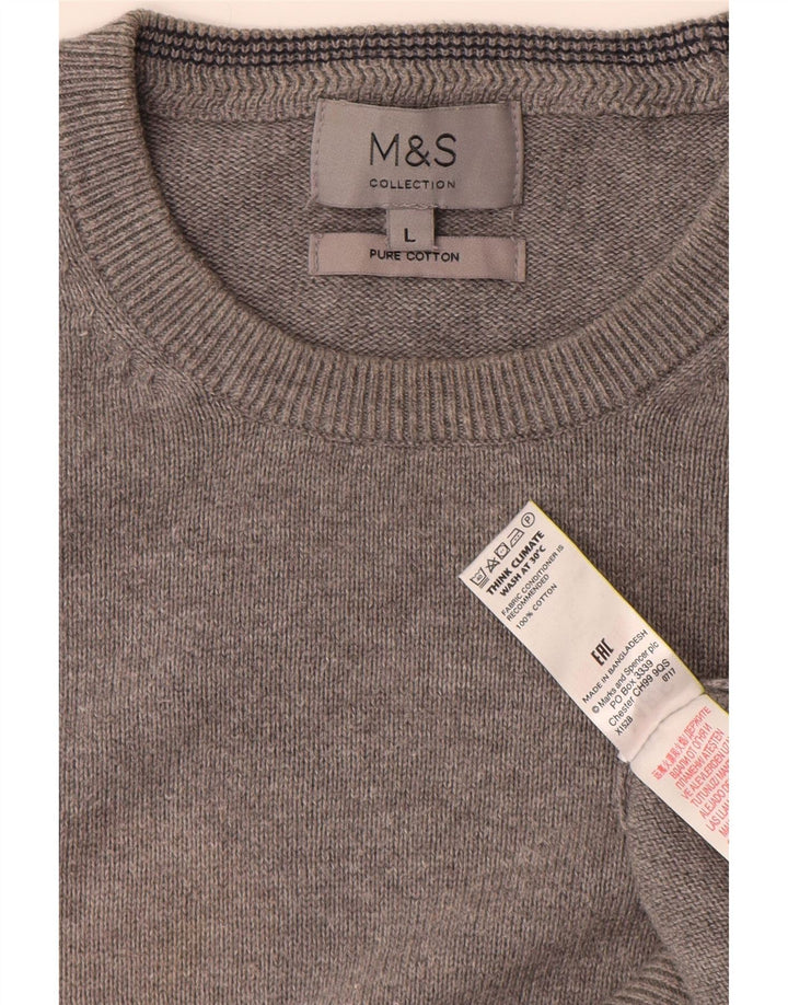 MARKS & SPENCER Męski sweter z okrągłym dekoltem, duży, szary, bawełniany