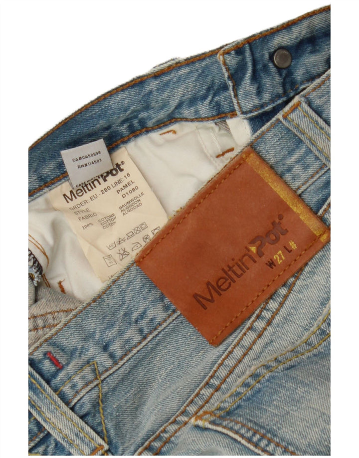 MELTIN' POT Womens Denim Shorts W27 Small Blue Cotton Vintage Meltin' Pot and Second-Hand Meltin' Pot from Messina Hembry 