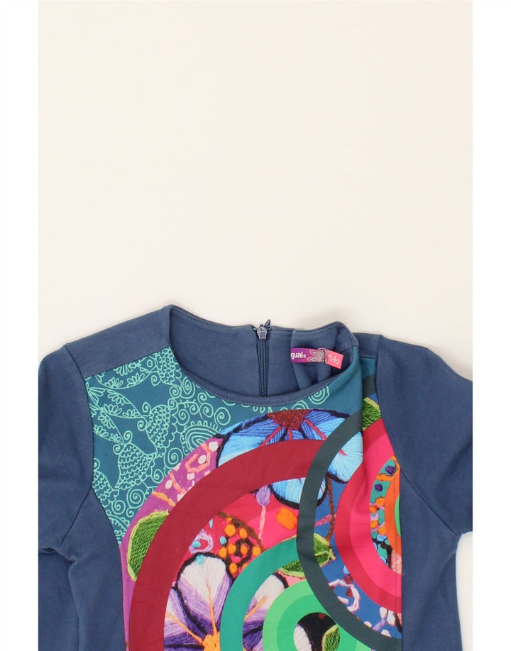 DESIGUAL Girls Basic Dress 9-10 Years Blue Floral Cotton Vintage Desigual and Second-Hand Desigual from Messina Hembry 