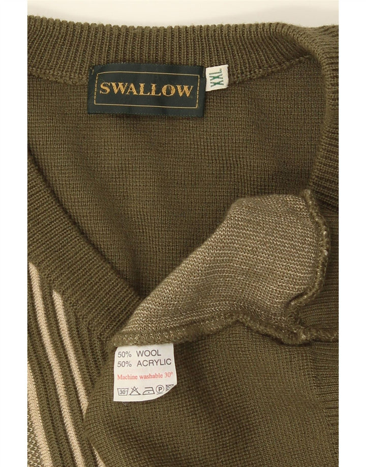 Męski sweter Swallow z dekoltem w kształcie litery V, 2XL, wełna w kolorze khaki