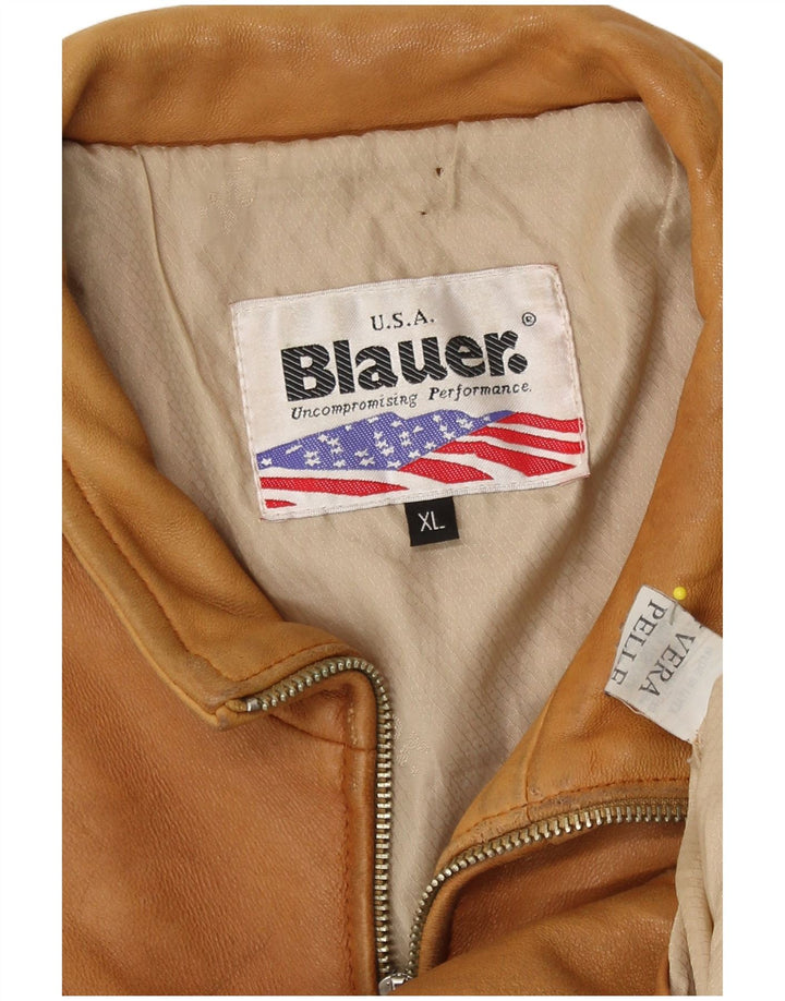 Damska skórzana kurtka bomber Blauer UK 18 XL, brązowa skóra