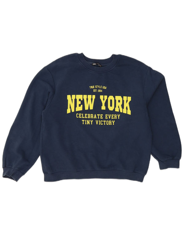 Damska bluza Zara New York Graphic Jumper UK 14 Średni granat