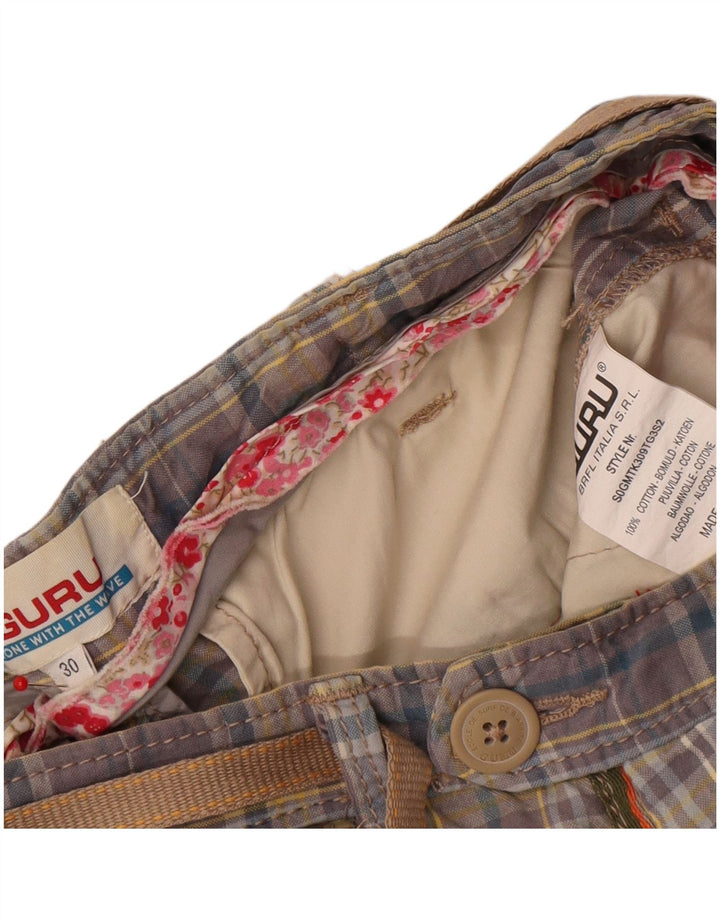 Męskie spodenki Chino Guru W30 Średnio niebieska kratka, bawełniana