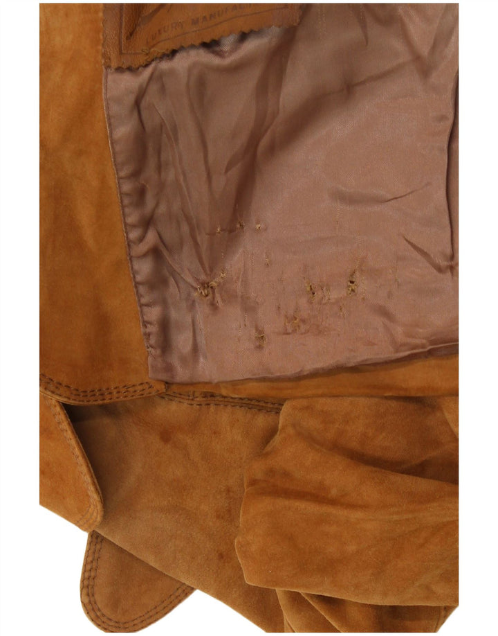 Damska marynarka zapinana na 3 guziki w stylu vintage, UK 8, mała, beżowa, zamszowa