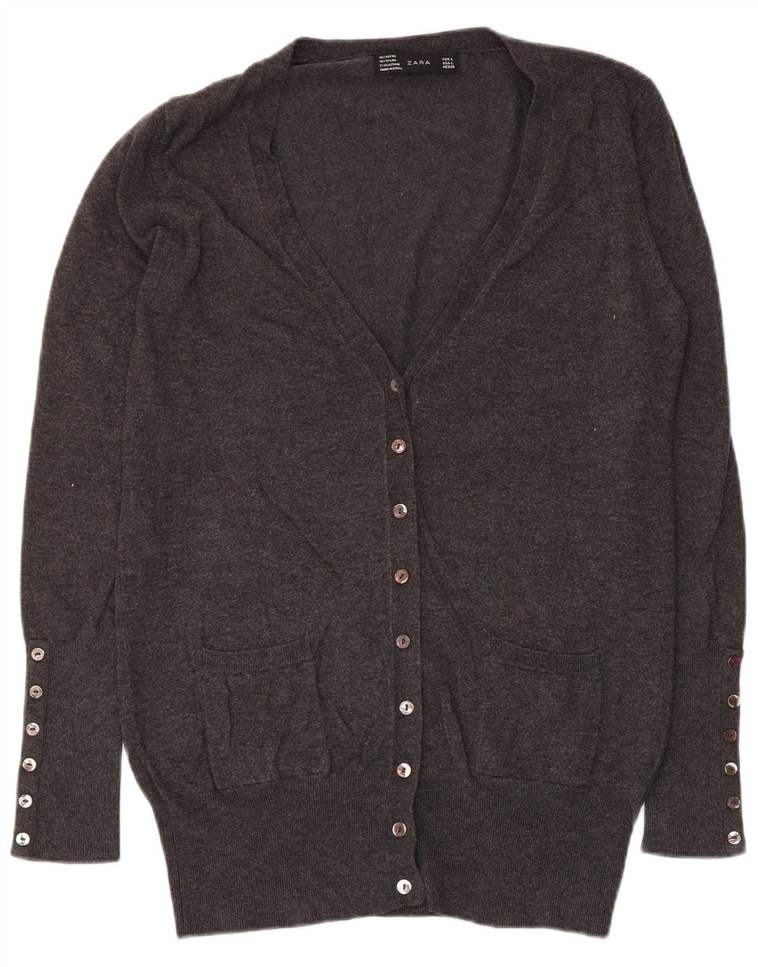 Sweter damski Zara Cardigan UK 14, duży, szary, sztuczny jedwab