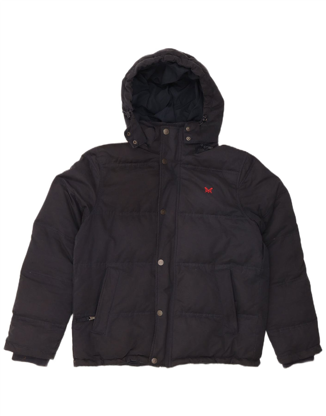 CREW CLOTHING Mens Hooded Padded Jacket UK 38 Medium Navy Blue Polyester