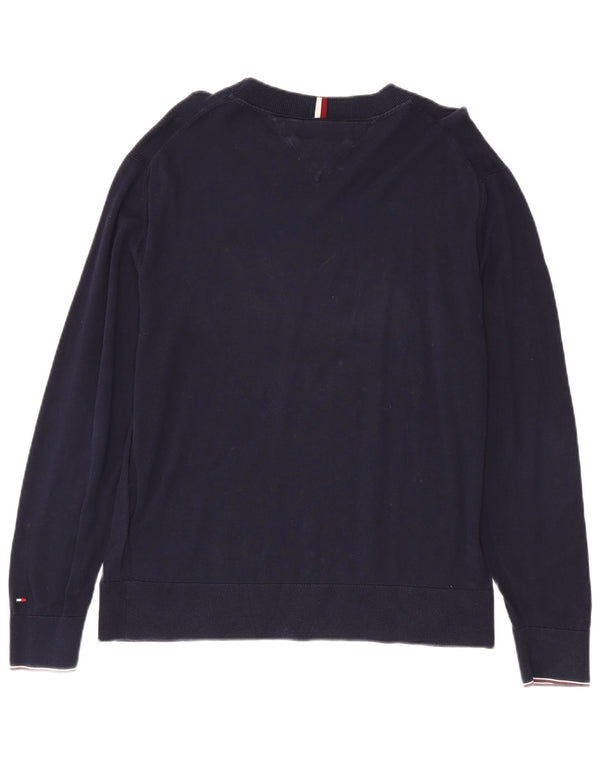 Męski sweter Tommy Hilfiger z graficznym dekoltem w łódkę, duży, granatowy, bawełniany