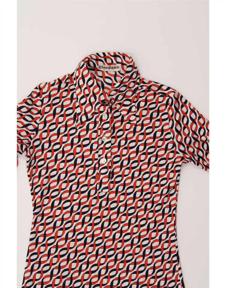 GIORDANO Womens Abstract Pattern Pullover Shirt UK 8 Small Red Vintage Giordano and Second-Hand Giordano from Messina Hembry 