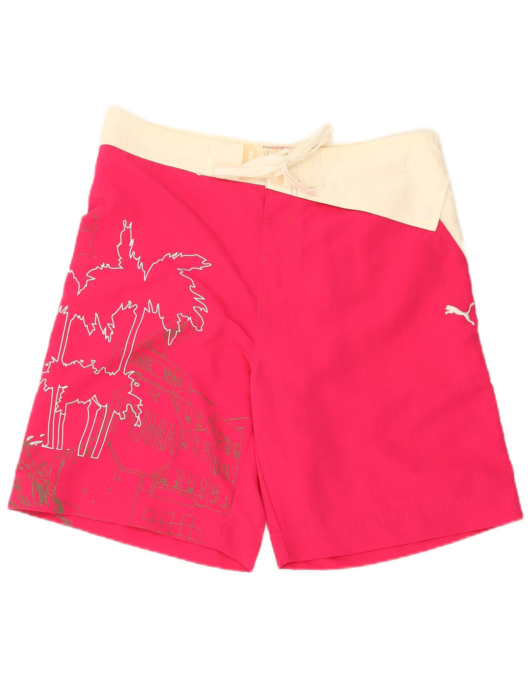 PUMA Mens Graphic Swimming Shorts Medium Pink Colourblock Nylon Beach
