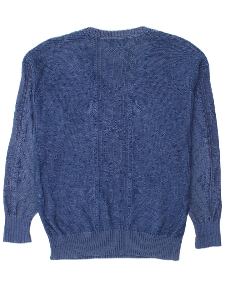 Męski sweter w stylu vintage z dekoltem w szpic IT 48 Średni niebieski, bawełniany