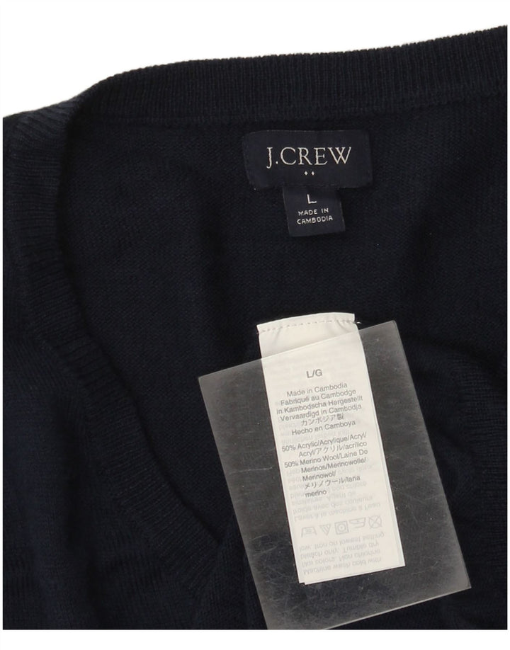 Męski sweter J. Crew z dekoltem w kształcie litery V, duży, granatowy, akrylowy