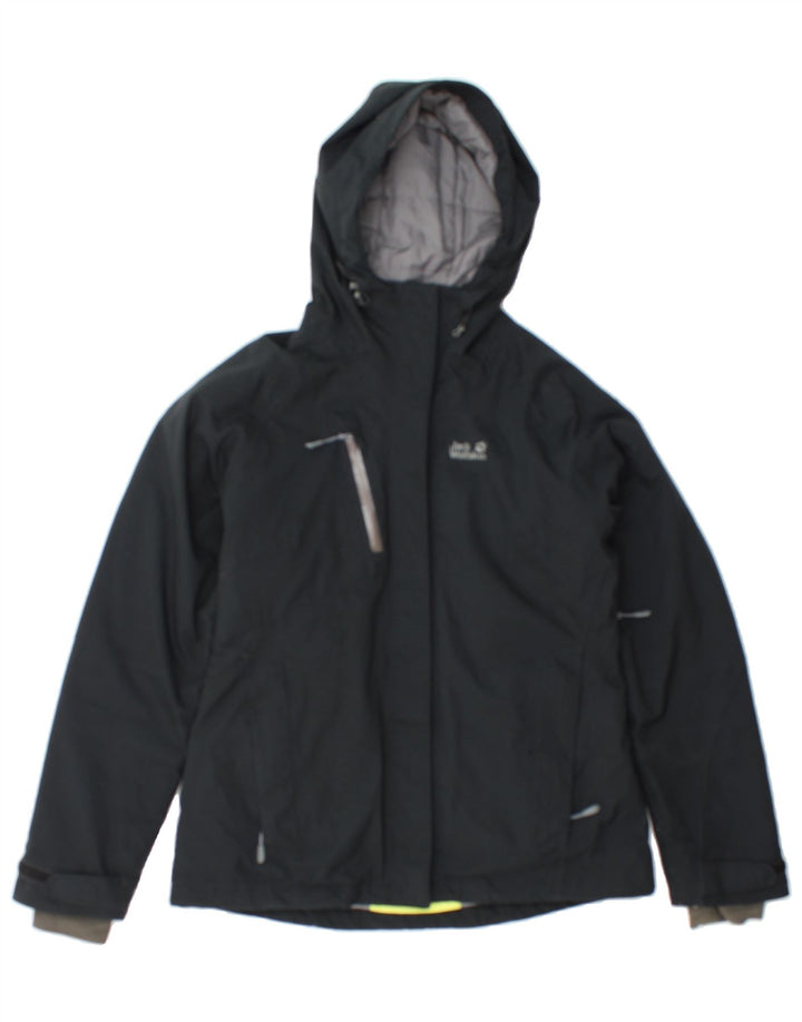 JACK WOLFSKIN Womens Hooded Rain Jacket UK 8/10 Small Black Polyester Vintage Jack Wolfskin and Second-Hand Jack Wolfskin from Messina Hembry 