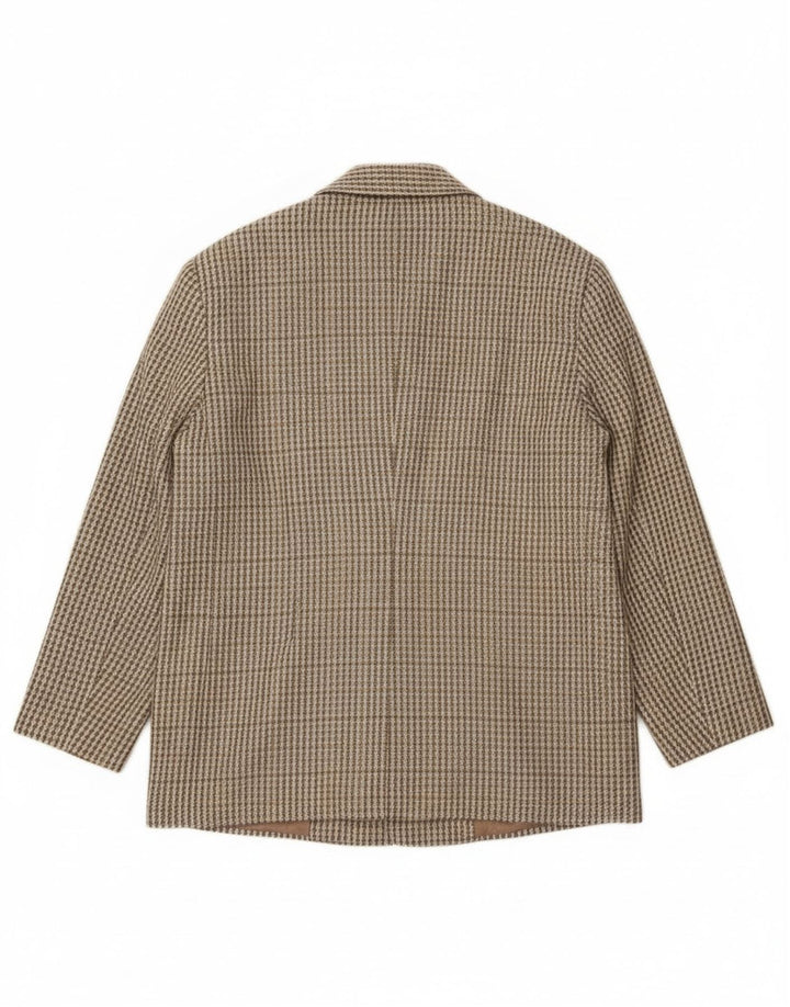 Vintage damska marynarka zapinana na 2 guziki IT 46, duża wełna w kratkę khaki