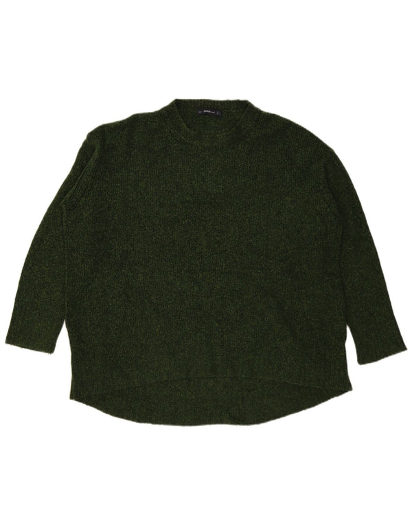Damski sweter Zara z okrągłym wycięciem pod szyją, UK 14, średni, zielony, nakrapiany