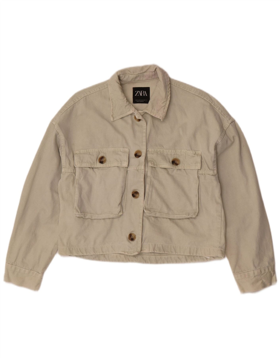 Damska kurtka jeansowa Zara Crop UK 10, mała, z białej bawełny