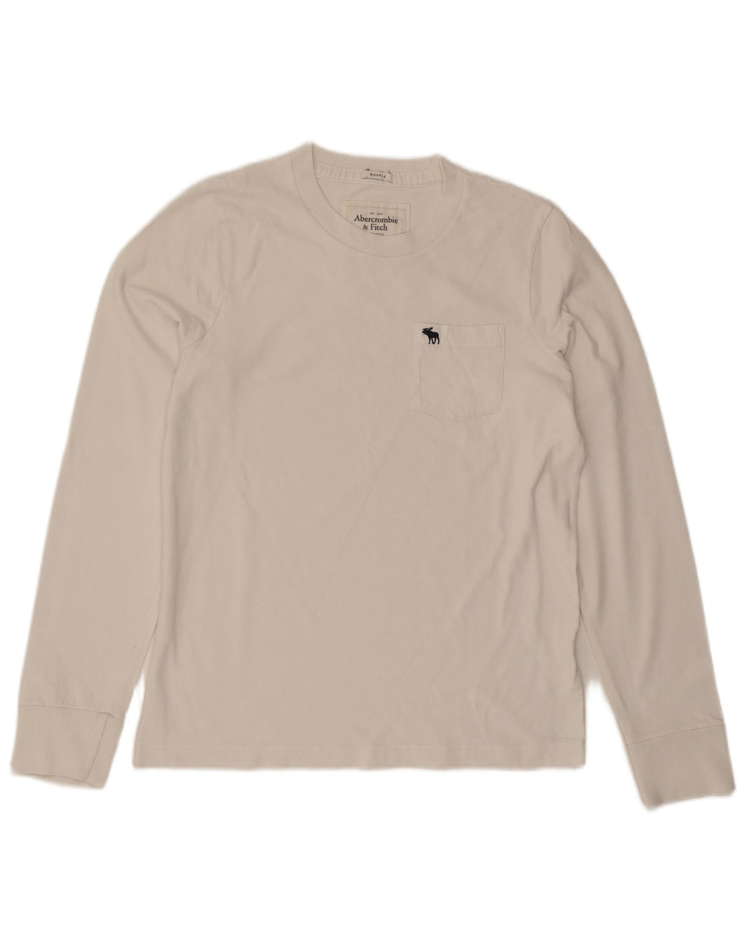 Męski top z długim rękawem Abercrombie & Fitch, średni, biały