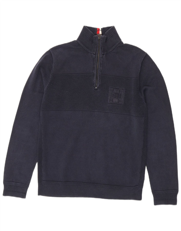 Męski sweter zapinany na zamek Tommy Hilfiger, średni granatowy, bawełniany