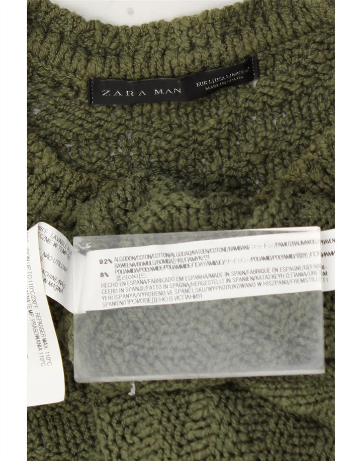 Męski sweter ZARA z okrągłym dekoltem, duży, bawełniany khaki