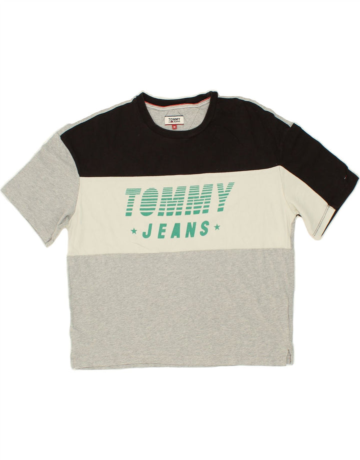 TOMMY HILFIGER Womens Oversized Graphic T-Shirt Top UK 14 Medium Grey Vintage Tommy Hilfiger and Second-Hand Tommy Hilfiger from Messina Hembry 