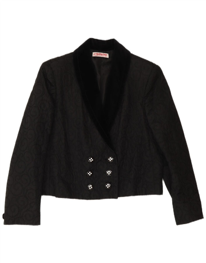 Damska marynarka dwurzędowa VINTAGE UK 14, średnia czarna paisley