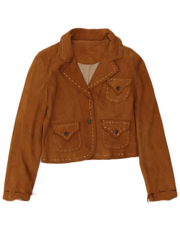 Lavorazione Artigiana Damska zamszowa marynarka o kroju Crop UK 10 Small Brown