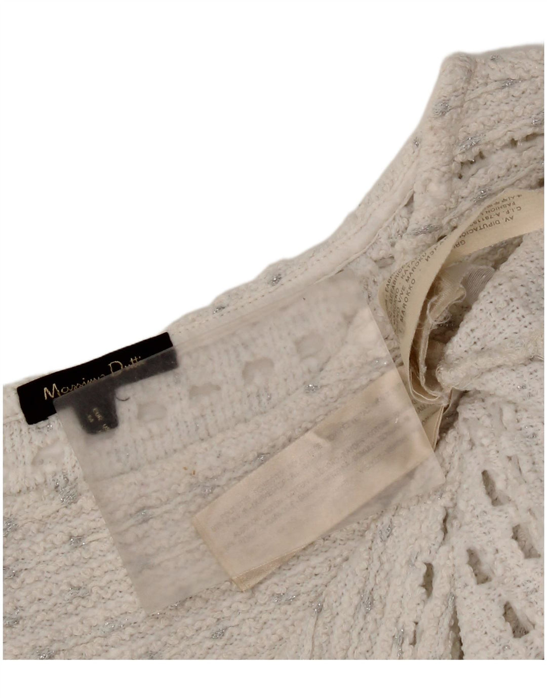 Sweter damski Massimo Dutti, szydełkowany, z dekoltem w łódkę, UK 14, średni biały