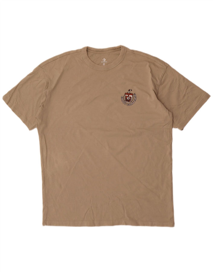 Converse Męski T-shirt z grafiką, duży, beżowy, bawełniany