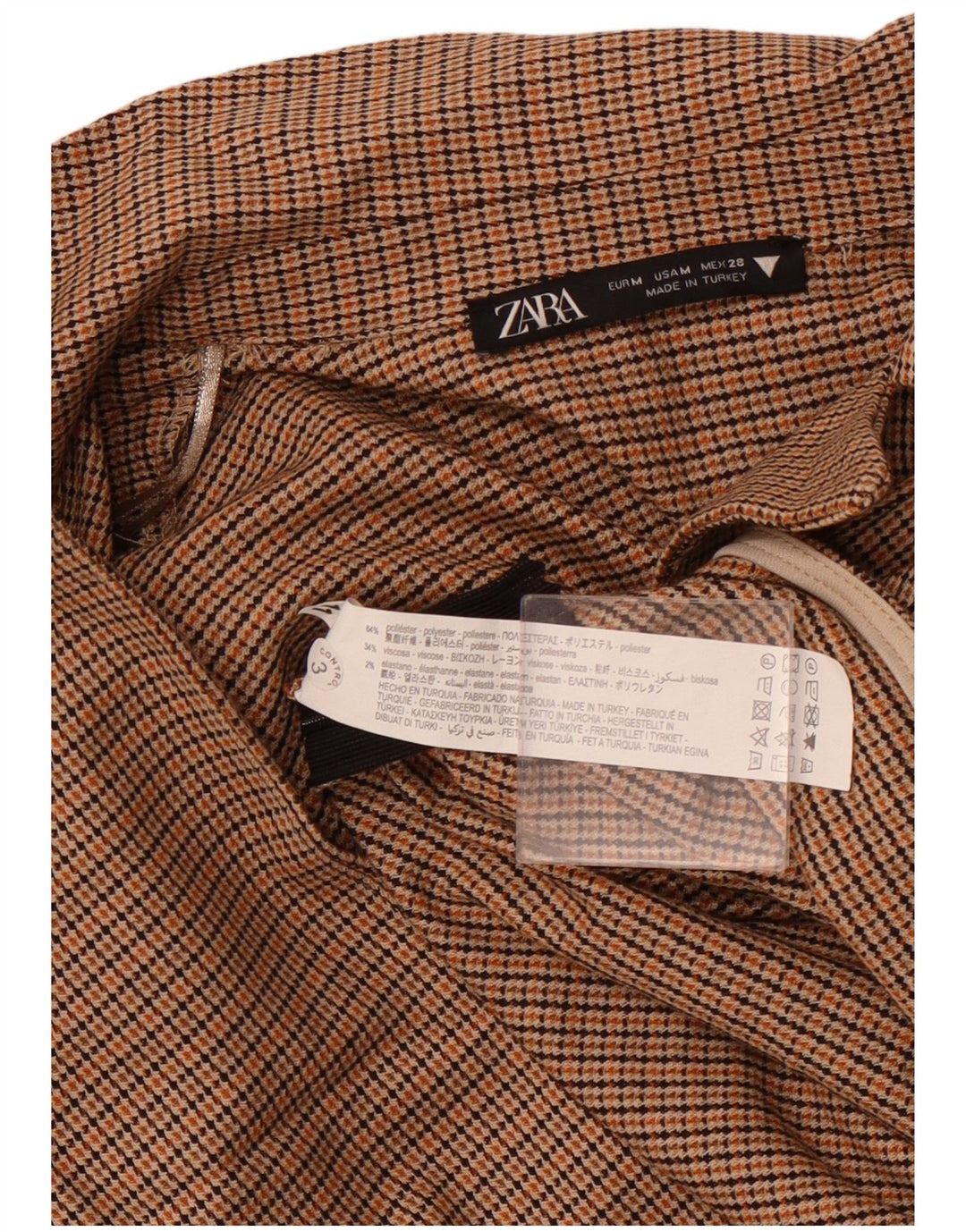 Damski krótki top ZARA z długim rękawem UK 12, średni brązowy poliester w pepitkę