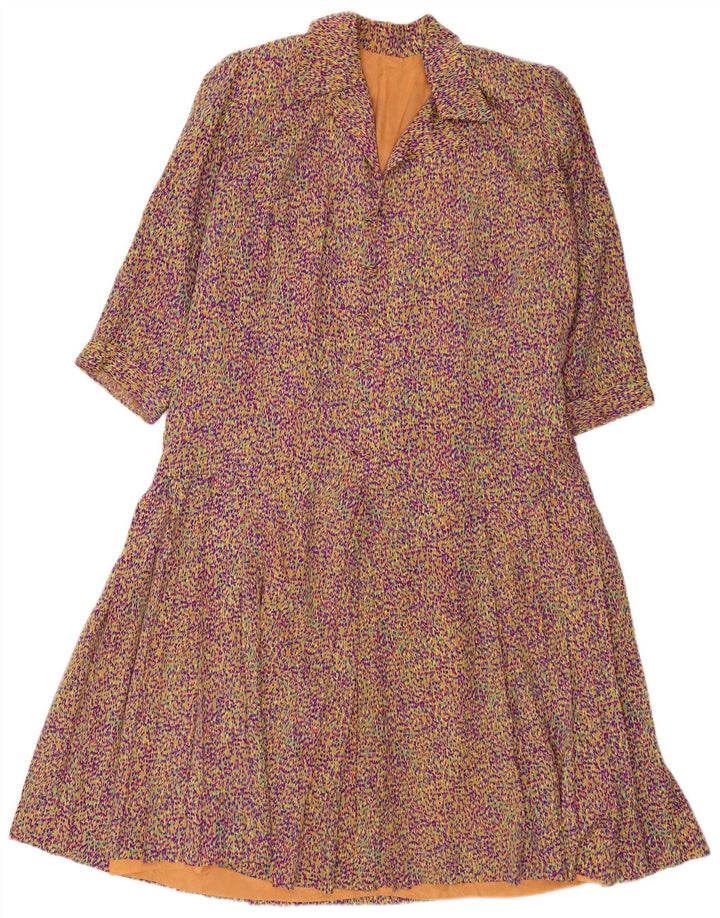 Vintage damska sukienka o linii A z rękawem 3/4 UK 14, średnia, wielobarwna, retro