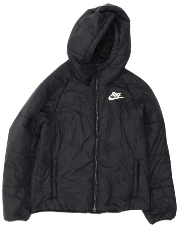 Damska kurtka z kapturem, oversize, wyściełana Nike UK 10, mała, czarna, poliester