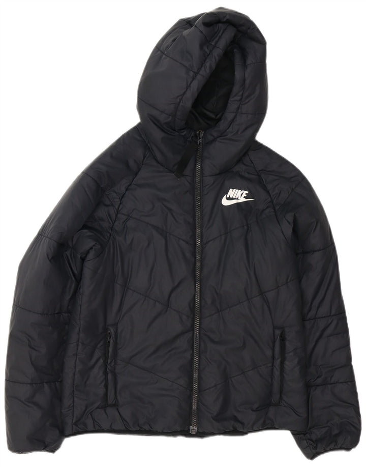 Damska kurtka z kapturem, oversize, wyściełana Nike UK 10, mała, czarna, poliester