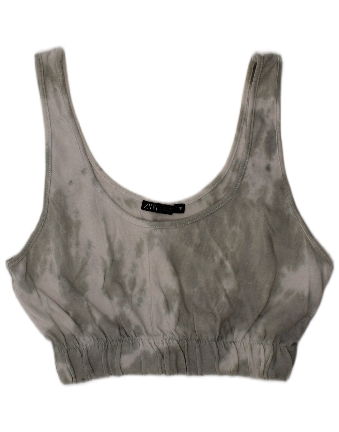 Damski krótki top Zara Bralette, mały, szary, bawełniany Tie Dye