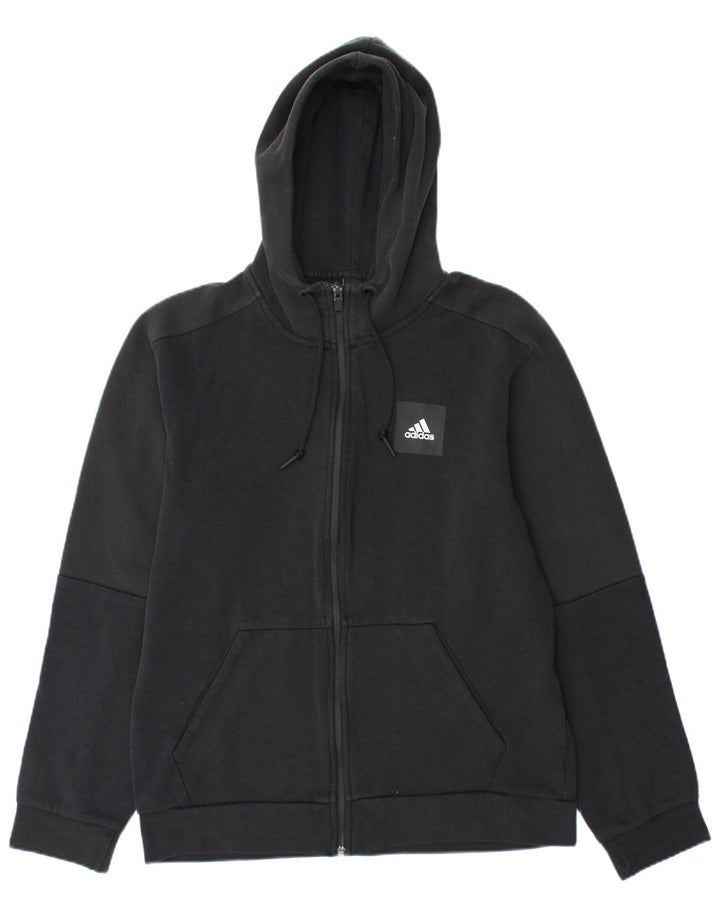 Adidas Męski sweter z kapturem i zamkiem błyskawicznym, średni czarny, bawełniany