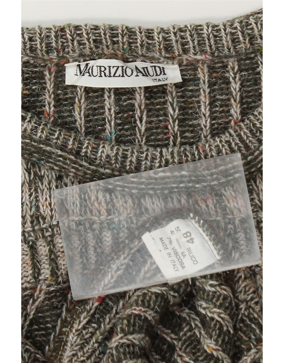 Vintage męski sweter z okrągłym dekoltem IT 48 średni zielony akryl